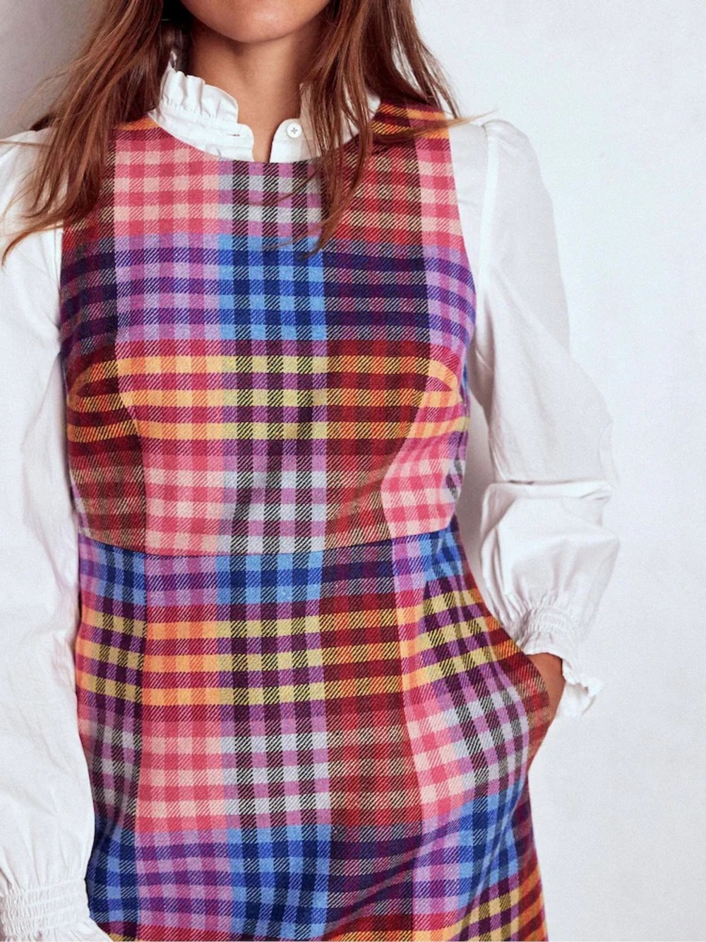 🏷️ New Boden Annie wool plaid tartan check shift dress size 6 long - Picture 2 of 5